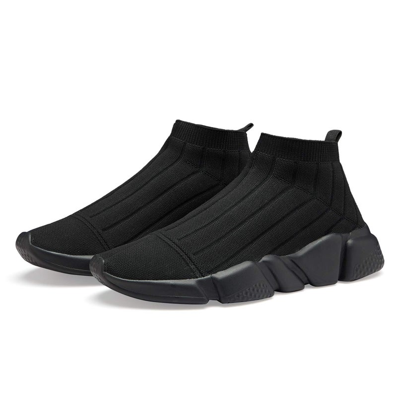 Casbeam Men's Running Knit Comfortable Lightweight Breathable Casual Sports Shoes Fashion Sneakers Slip-On Walking Shoes All Black Size 8 - Image 1